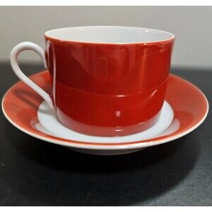 Fitz & Floyd Rondelet Terra Cotta Flat Cup Saucer Set Demitasse Coffee Porcelain